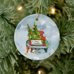 vrachtwagen en Duitse Waterverf Shepherd Art Keramisch Ornament