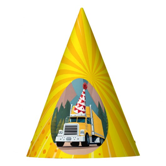 Vrachtwagen Gelukkige Verjaardag Achttien Wheeler Feesthoedjes (Voorkant)