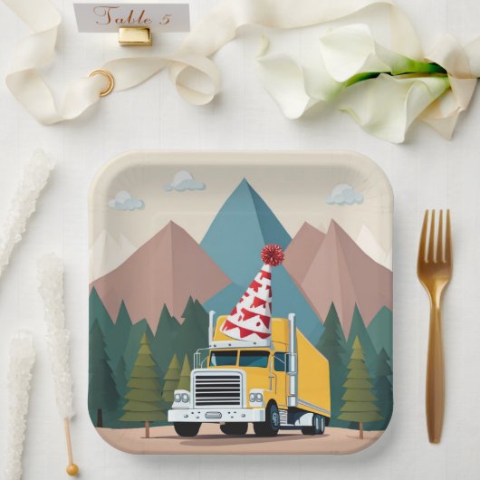 Vrachtwagen Gelukkige Verjaardagspartij Grappig Ve Papieren Bordje (Huwelijk)