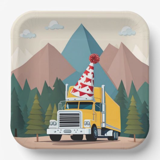 Vrachtwagen Gelukkige Verjaardagspartij Grappig Ve Papieren Bordje (Voorkant)