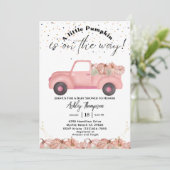 Vrachtwagen Herfst Roze Pompoen Baby shower Kaart (Staand voorkant)