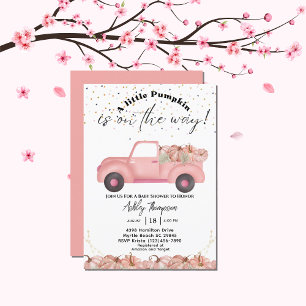 Vrachtwagen Herfst Roze Pompoen Baby shower Kaart