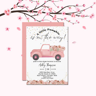 Vrachtwagen Herfst Roze Pompoen Baby shower Kaart