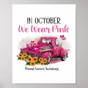 Vrachtwagen In Oktober Draag We Pink Breast Cancer Poster