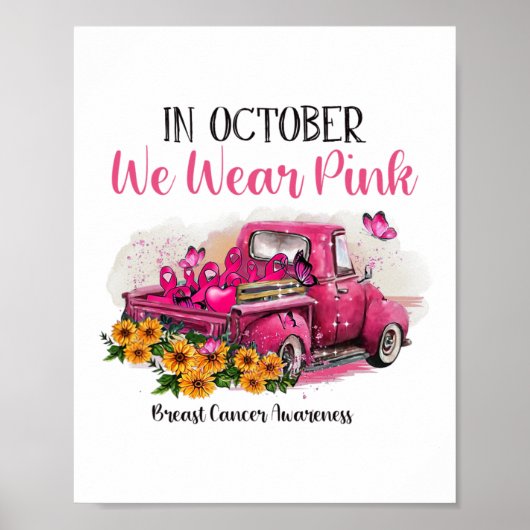 Vrachtwagen In Oktober Draag We Pink Breast Cancer Poster (Voorkant)