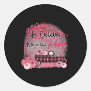 Vrachtwagen In Oktober Draag We Roze Borstkanker Ronde Sticker