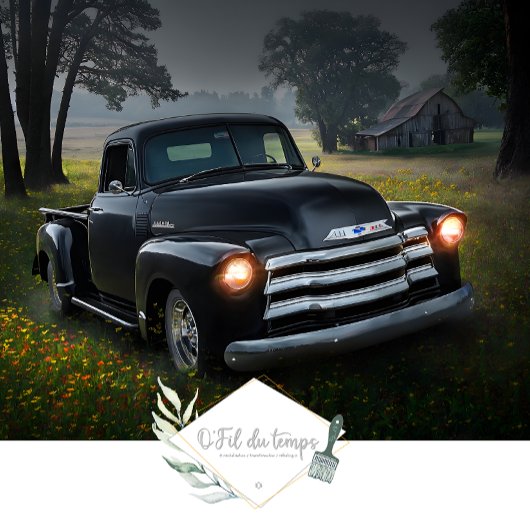  vrachtwagen in weiden en schuur Découpage Paper Tissuepapier