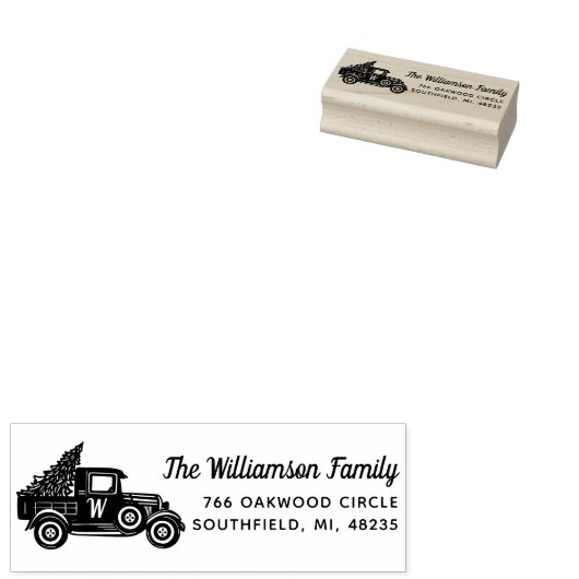  Vrachtwagen Kerstboom Monogram Adres Rubberstempel (Gestempeld)