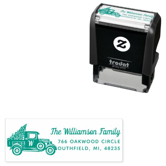  Vrachtwagen Kerstboom Monogram Adres Zelfinktende Stempel (In situ)