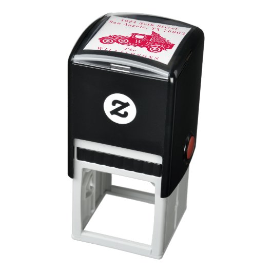  Vrachtwagen & Kerstboom Monogram Adres Zelfinktende Stempel (Product)