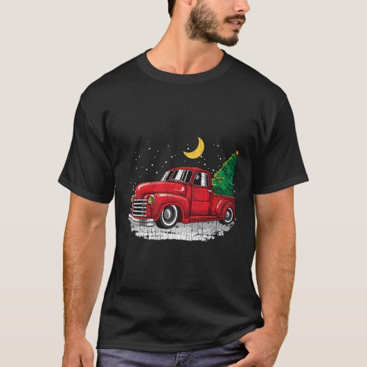 Vrachtwagen Kerstboom Retro Classic Auto T-shirt (Voorkant)