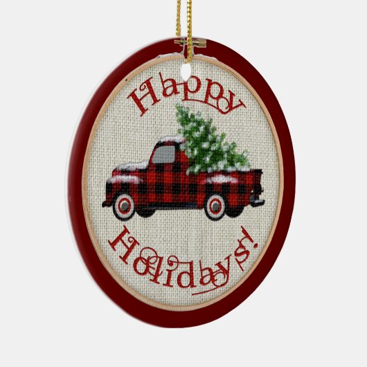  vrachtwagen | Kerstmis met borduurwerk Keramisch Ornament (Rechts)