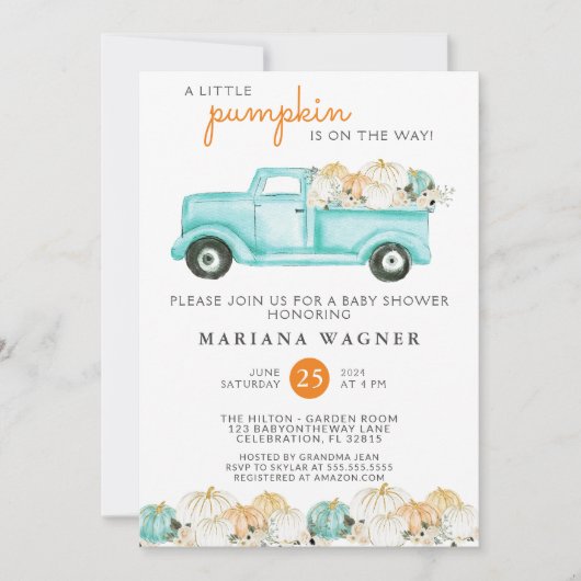 Vrachtwagen Kleine Pompoen Genderneutraal Baby sho Kaart (Voorkant)