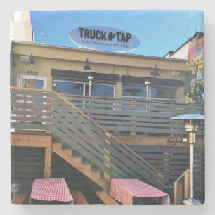 Vrachtwagen, kraan, hout, Georgië, marmer-Onderzet Stenen Onderzetter