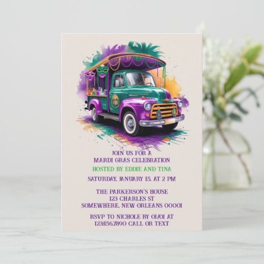  vrachtwagen Mardi Gras Kaart (Staand voorkant)