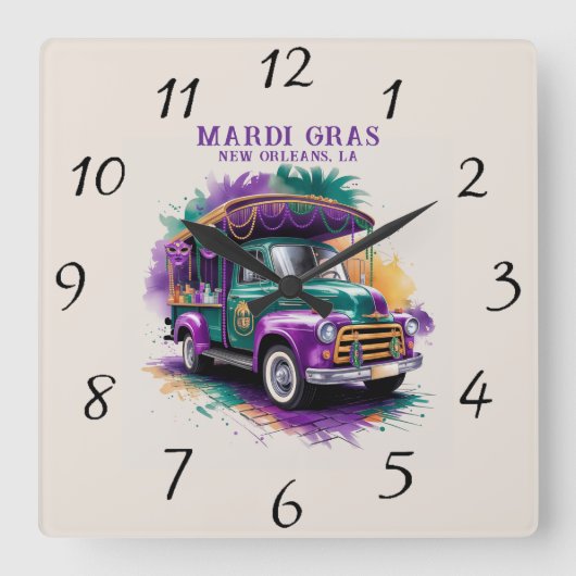 vrachtwagen Mardi Gras Vierkante Klok (Voorkant)