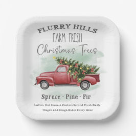  vrachtwagen met Boerderij met kerstbomen, vers Papieren Bordje