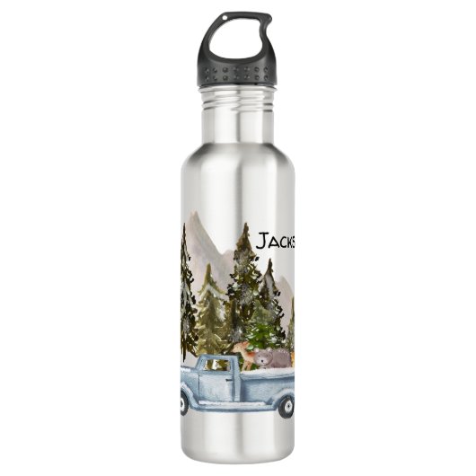 Vrachtwagen met boom en dieren en bomen bergen waterfles  (Voorkant)