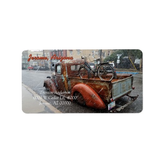 vrachtwagen met fiets/Jerome, Arizona Etiket (Voorkant)