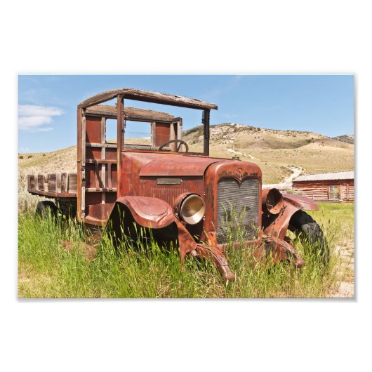  vrachtwagen met houten bd - Antiek Foto Afdruk (Voorkant)