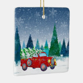 Vrachtwagen met kerstboom in kerstBoerderij Keramisch Ornament (Rechts)