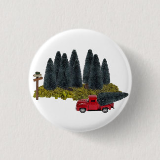 vrachtwagen met kerstboom ronde button 3,2 cm
