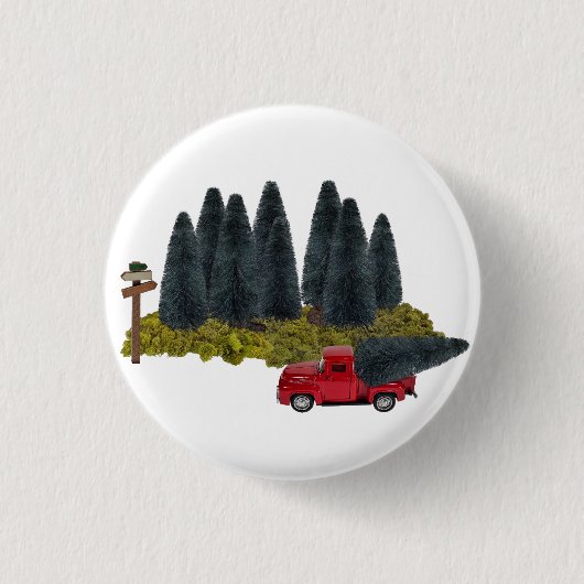 vrachtwagen met kerstboom ronde button 3,2 cm (Voorkant)