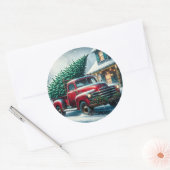  vrachtwagen met kerstboom ronde sticker (Envelop)
