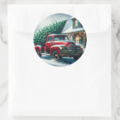  vrachtwagen met kerstboom ronde sticker (Tas)