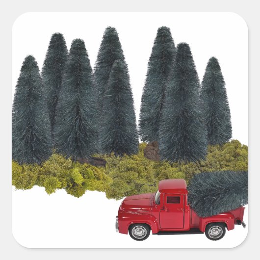 vrachtwagen met kerstboom vierkante sticker (Voorkant)
