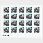 vrachtwagen met kerstboom vierkante sticker (Vel)