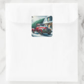 vrachtwagen met kerstboom vierkante sticker (Tas)
