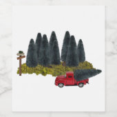 vrachtwagen met kerstboom wijn etiket (Enkel label)