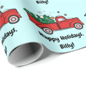 Vrachtwagen met kerstboomnaam aanpassen cadeaupapier (Rol Hoek)