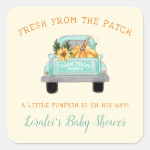 vrachtwagen met pompoennajaar Baby shower Vierkante Sticker