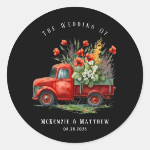 vrachtwagen met rode papaver ronde sticker