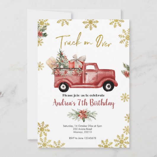 Vrachtwagen met rood kerstfeest kaart (Voorkant)