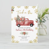 Vrachtwagen met rood kerstfeest kaart (Staand voorkant)