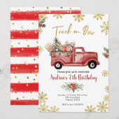 Vrachtwagen met rood kerstfeest kaart (Voorkant / Achterkant)