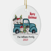  Vrachtwagen met Sneeuw Familie Kerstmis Keramisch Ornament (Rechts)