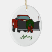 Vrachtwagen met snoepjesploeg en kerstmis keramisch ornament (Rechts)