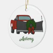 Vrachtwagen met snoepjesploeg en kerstmis keramisch ornament (Links)