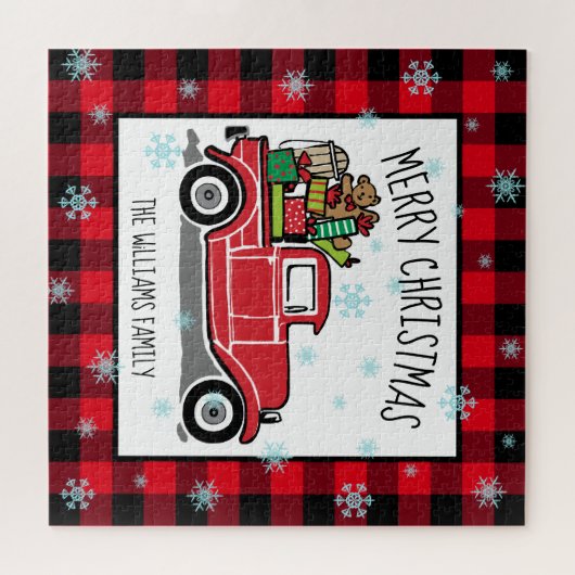  Vrachtwagen met Speelgoed Kerstmis Voeg Naam Vier Legpuzzel (Horizontaal)