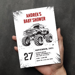 Vrachtwagen monster weg baby shower kaart