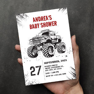Vrachtwagen monster weg baby shower kaart