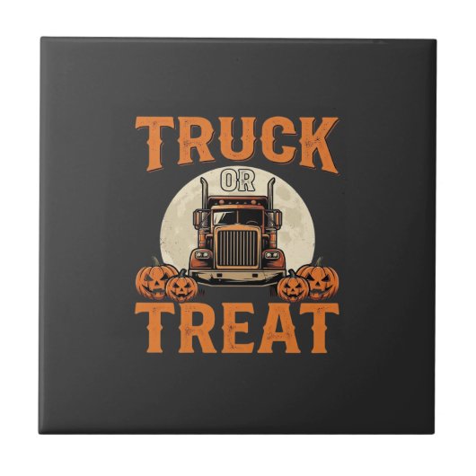 Vrachtwagen of Behandeling Halloween Semi Vrachtwa Tegeltje (Voorkant)