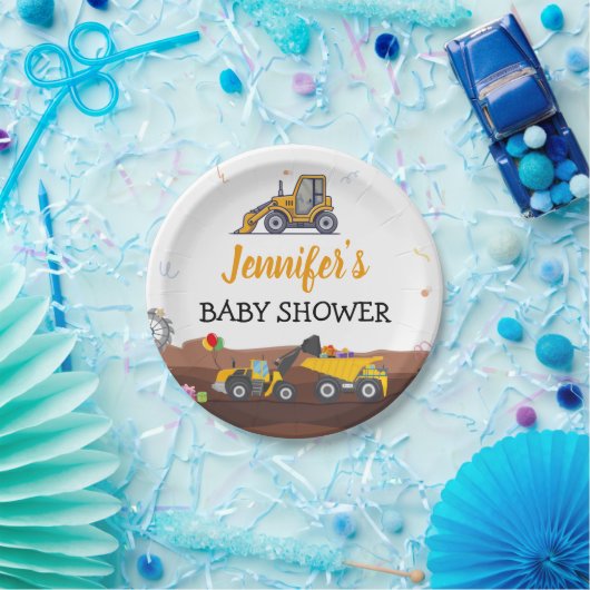 Vrachtwagen onder bouwleiding Baby Birthday Papieren Bordje (Feest)