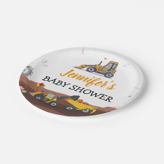 Vrachtwagen onder bouwleiding Baby Birthday Papieren Bordje (Gekanteld)
