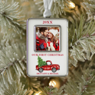  vrachtwagen Ons eerste kerstcadeautje Rood Verzilverd Omlijst Ornament