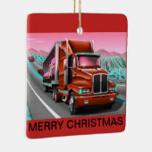 Vrachtwagen op een kerstversiering keramisch ornament (Rechts)
